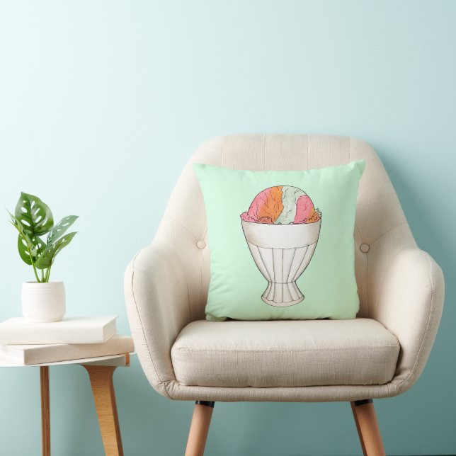 Rainbow Sherbet Ice Cream Sorbet Dessert Green Throw Pillow (Chair)