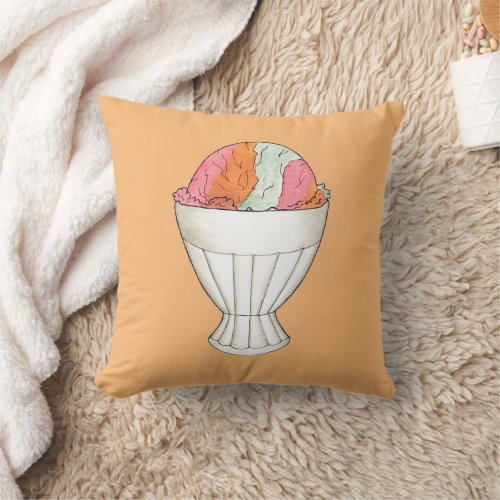 Rainbow Sherbet Ice Cream Sorbet Dessert Orange Throw Pillow