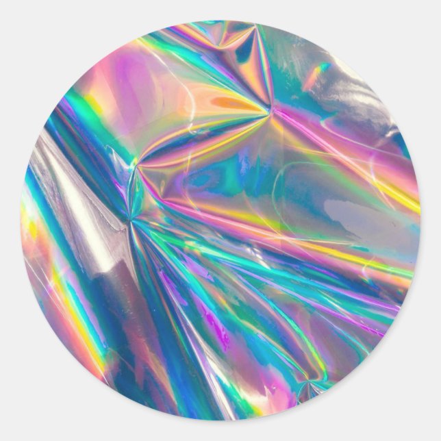 Rainbow Shimmer Metallic Paper Design Classic Round Sticker (Front)