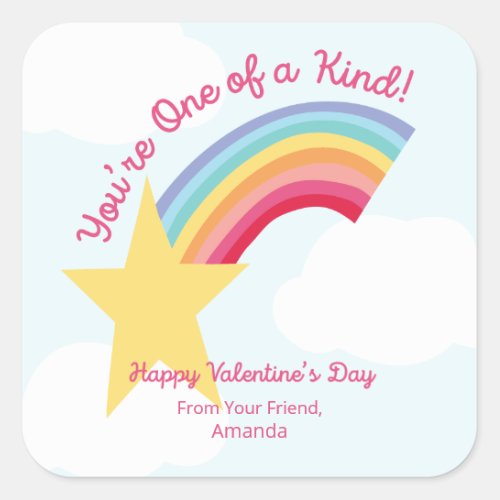 Rainbow Shooting Star Valentine Square Sticker