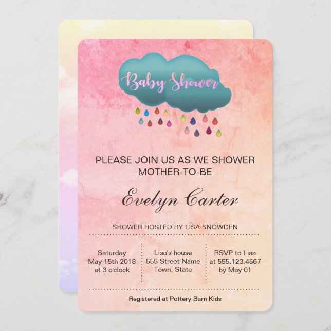 RAINBOW SHOWER CLOUD / BABY SHOWER INVITATION (Front/Back)