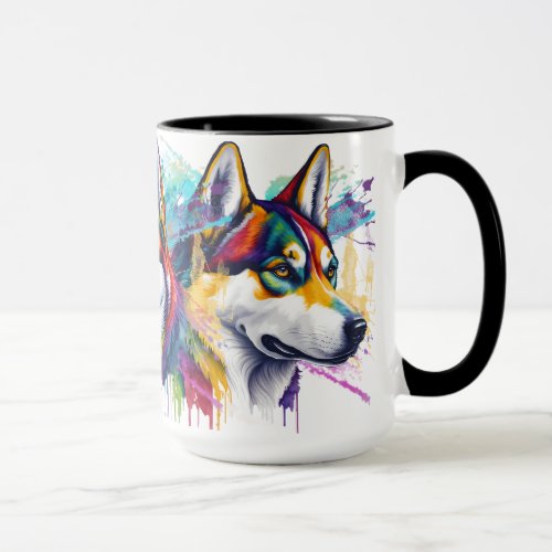 Rainbow Siberian Husky Watercolor Mug