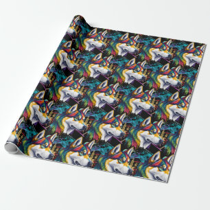 Rainbow Siberian Husky Watercolor Wrapping Paper