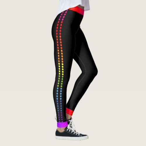 Rainbow Side Dots  Trim on Black or your color Leggings