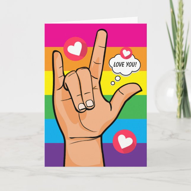 Rainbow Sign Language I Love You Hand Valentine Holiday Card (Front)