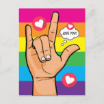 Rainbow Sign Language I Love You Hand Valentine Holiday Postcard