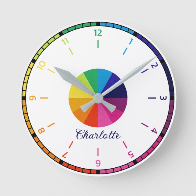 Rainbow Simple Educational Personalized Kids Round Clock (Front)