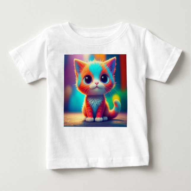 Rainbow Sitting Kitten Cartoon Art-68677 Baby T-Shirt (Front)