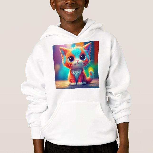 Rainbow Sitting Kitten Cartoon Art-68677 Hoodie (Front)