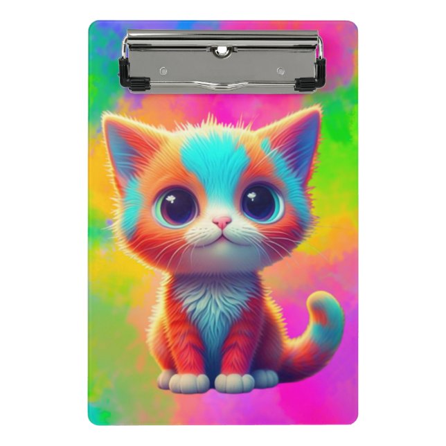Rainbow Sitting Kitten Cartoon Art-68677 Mini Clipboard (Front)