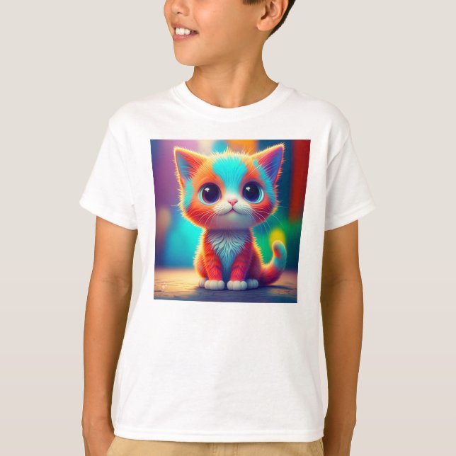 Rainbow Sitting Kitten Cartoon Art-68677 T-Shirt (Front)
