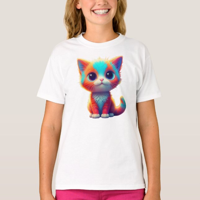 Rainbow Sitting Kitten Cartoon Art-68677 T-Shirt (Front)