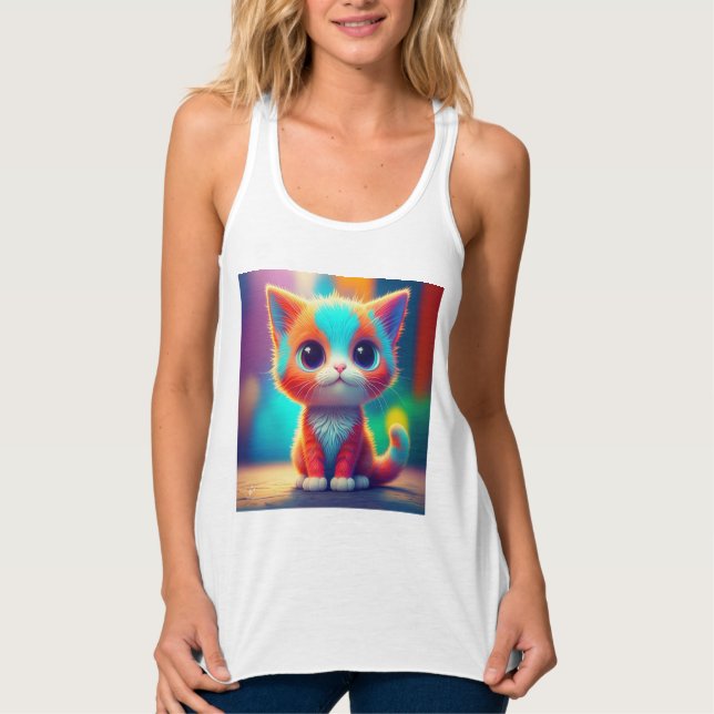 Rainbow Sitting Kitten Cartoon Art-68677 Tank Top (Front)