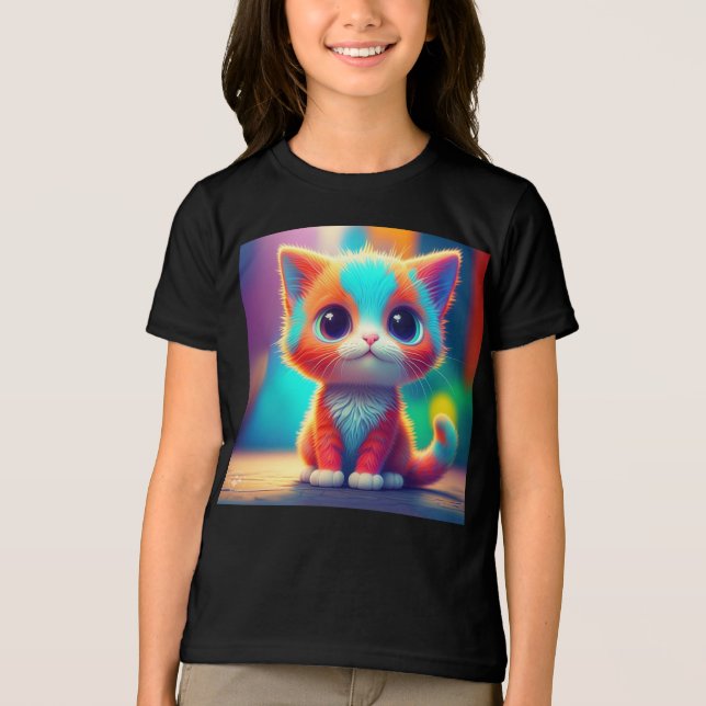 Rainbow Sitting Kitten Cartoon Art-68677 Tri-Blend Shirt (Front)