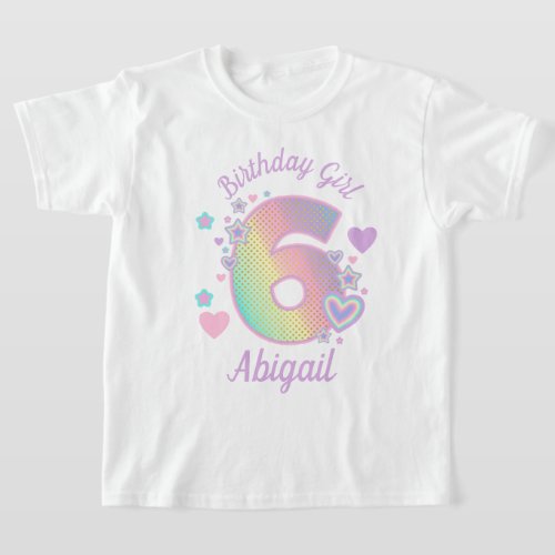  Rainbow Sixth Birthday Girl 6th Iridescent  T_Shirt