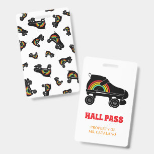 rainbow skate Teacher Hall Pass school colors Badge