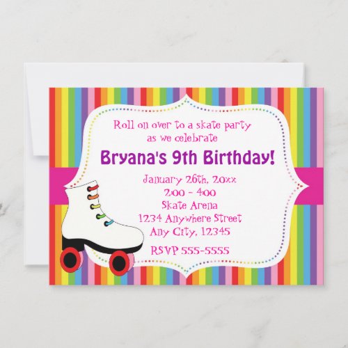 Rainbow Skating Skate Party Invitation