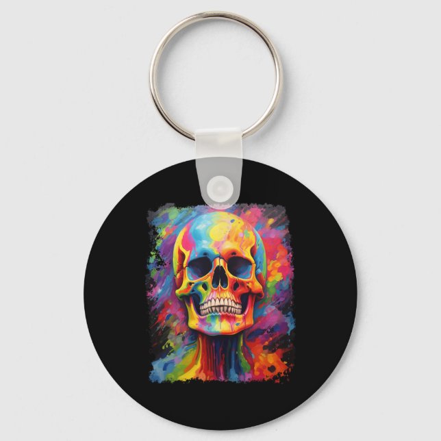 Rainbow Skeleton Anatomy Scary Halloween  Keychain (Front)