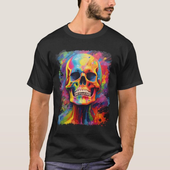 Rainbow Skeleton Anatomy Scary Halloween  T-Shirt (Front)