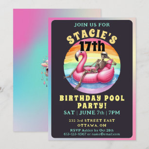 Rainbow Skeleton Birthday Invitation