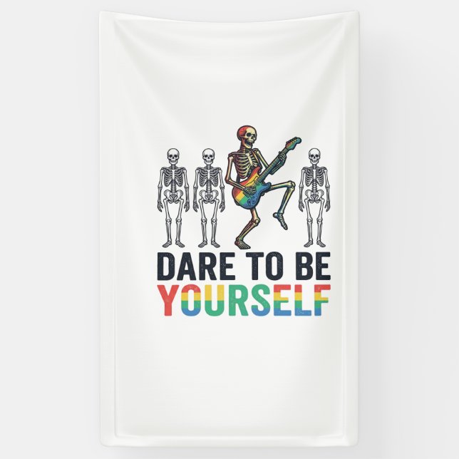 Rainbow Skeleton Dare to Be Yourself Vector Design Banner (Vertical)