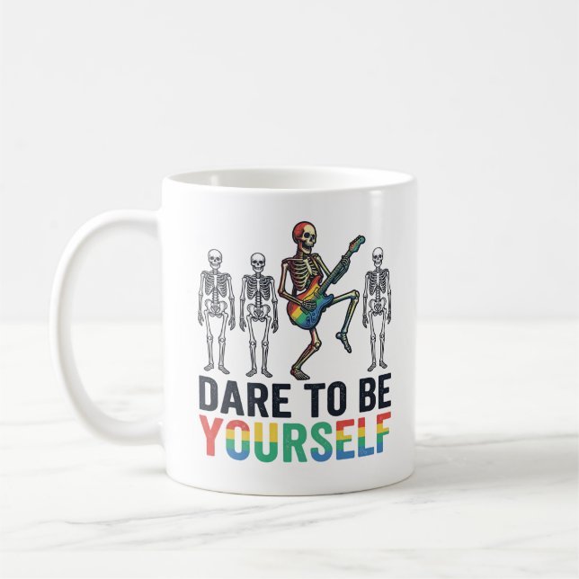 Rainbow Skeleton Dare to Be Yourself Vector Design Coffee Mug (Left)