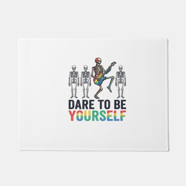 Rainbow Skeleton Dare to Be Yourself Vector Design Doormat (Front)