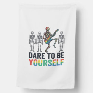 Rainbow Skeleton Dare to Be Yourself Vector Design House Flag
