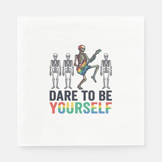 Rainbow Skeleton Dare to Be Yourself Vector Design Napkins (Front)