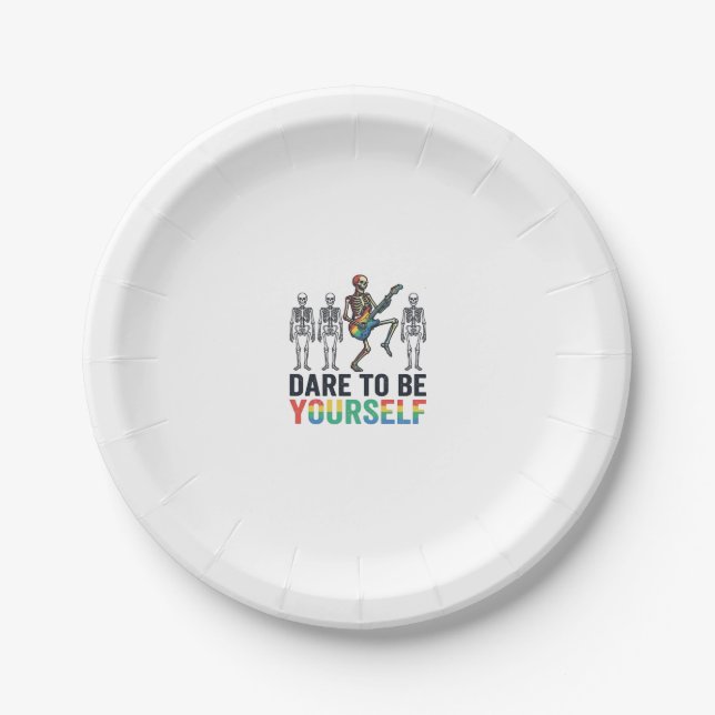 Rainbow Skeleton Dare to Be Yourself Vector Design Paper Plates (Front)