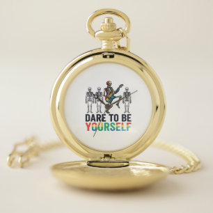 Rainbow Skeleton Dare to Be Yourself Vector Design Pocket Watch
