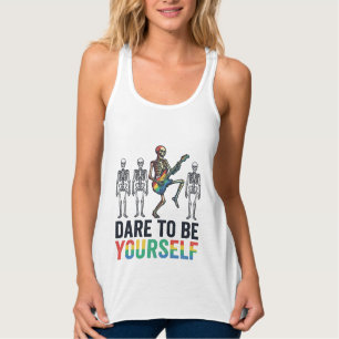 Rainbow Skeleton Dare to Be Yourself Vector Design Tank Top