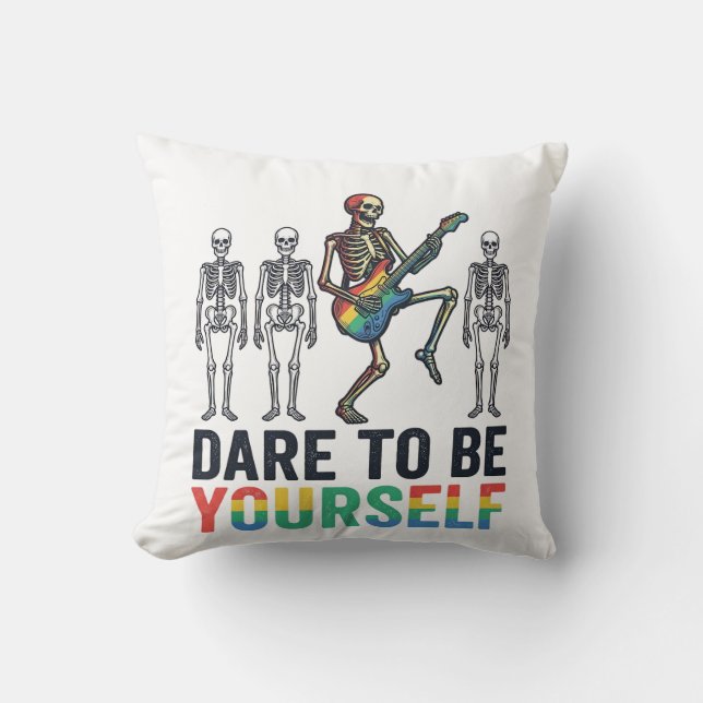 Rainbow Skeleton Dare to Be Yourself Vector Design Throw Pillow (Front)
