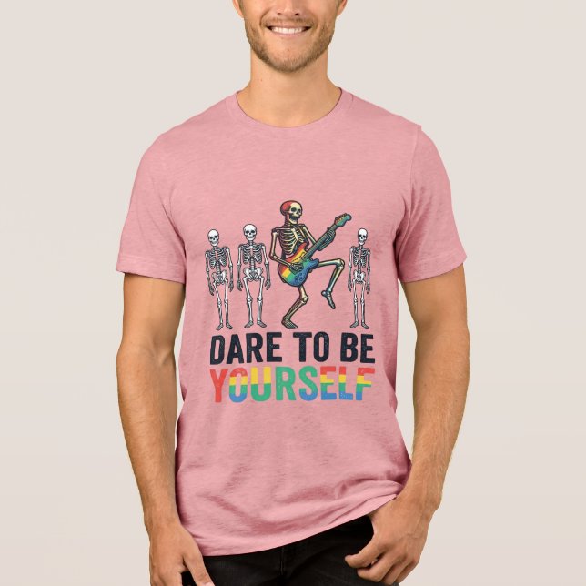 Rainbow Skeleton Dare to Be Yourself Vector Design Tri-Blend Shirt (Front)