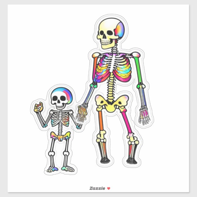 Rainbow Skeleton Family Isolated Halloween Sticker (Sheet)