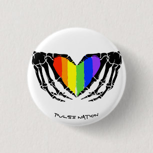Rainbow Skeleton Hands Heart Gay Pride Button
