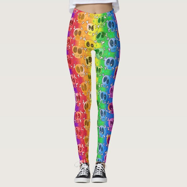 Rainbow Skull Crossbones in Pride Colors Leggings (Front)