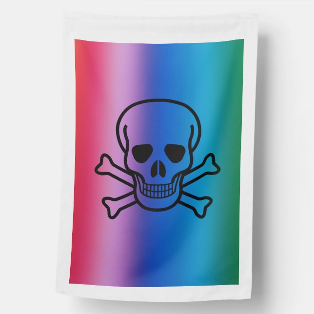 Rainbow Skull Crossbones Pirate Garden House Flag (Front)