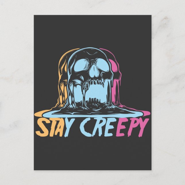 Rainbow Skull Kawaii Stay Creepy Pastel Goth Scary Postcard (Front)