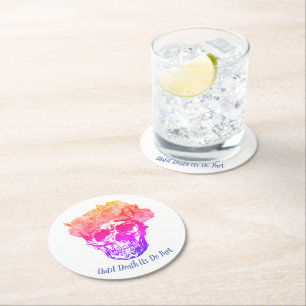 Rainbow Skull Round Paper Coaster