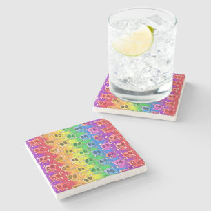 Rainbow Skulls Gay Pride Flag Colors Stone Coaster