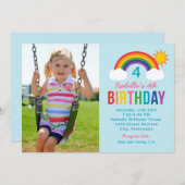 Rainbow Sky Blue Photo Girls Birthday Party Invitation (Front/Back)