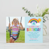 Rainbow Sky Blue Photo Girls Birthday Party Invitation (Standing Front)