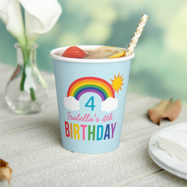 Rainbow Sky Girls Birthday Party Blue Paper Cups (Insitu)
