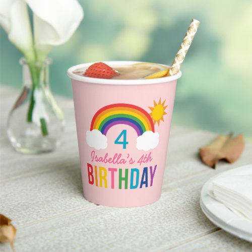 Rainbow Sky Girls Birthday Party Pink Paper Cups