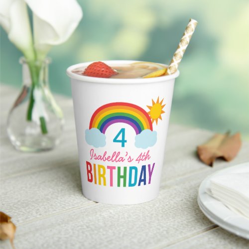 Rainbow Sky Girls Birthday Party White Paper Cups