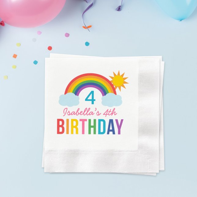 Rainbow Sky Modern Girl Custom Birthday Party Napkins (Creator Uploaded)