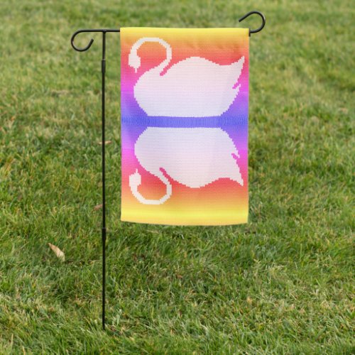 Rainbow Sky Swan Reflection Artisan Crochet Print Garden Flag