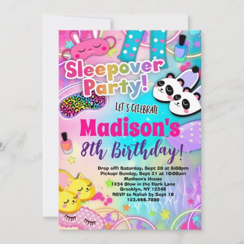 Rainbow Sleepover Birthday Party Invitation