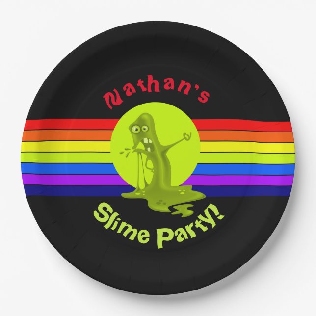 Rainbow Slime Birthday Party Paper Plates (Front)